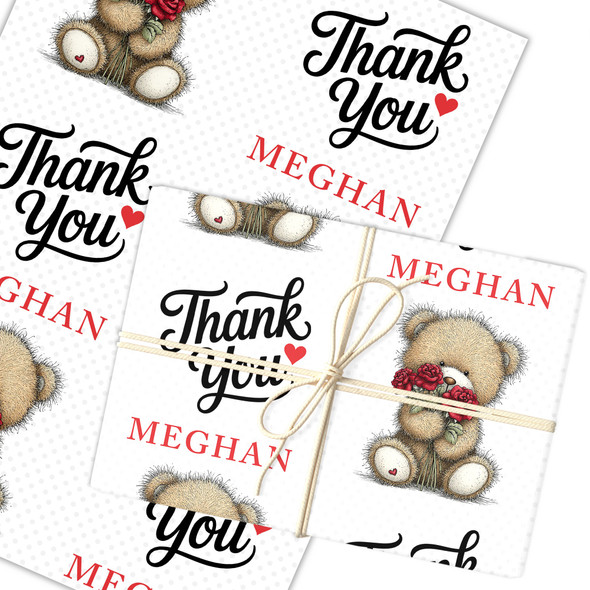 Personalised Wrapping Paper Thank You Teddy Bear Roses Custom Gift Wrap