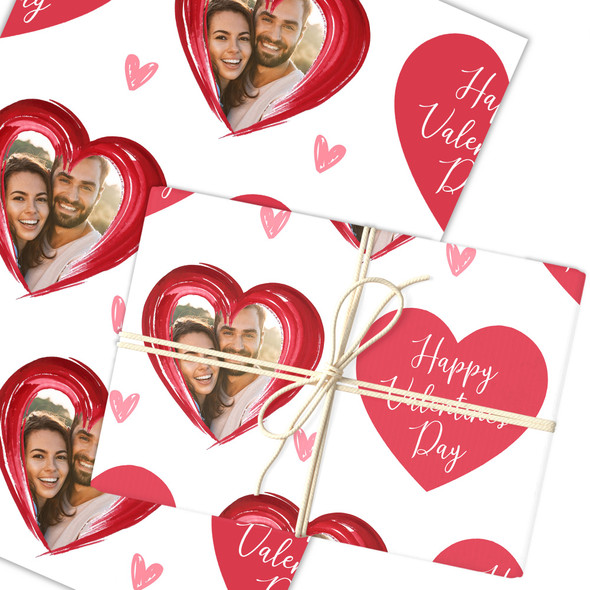 Personalised Wrapping Paper Valentine's Day Photo Red Hearts Brush Gift Wrap