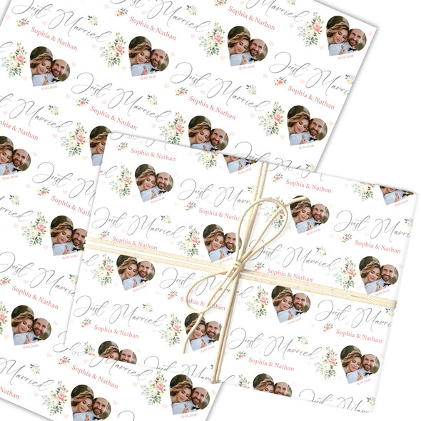 Personalised Wrapping Paper Wedding Day Just Married Heart Photo Gift-Wrap