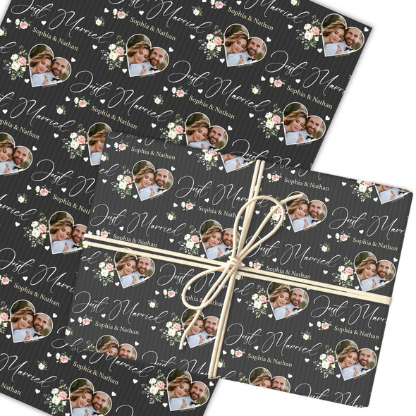 Personalised Wrapping Paper Wedding Day Floral Just Married Heart Gift Wrap