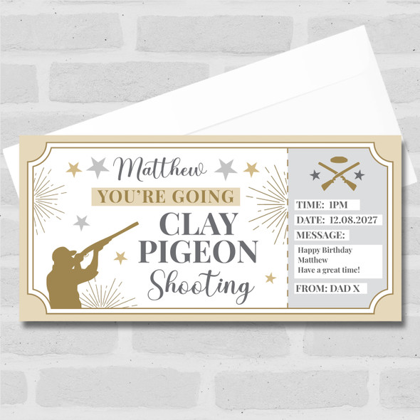 Clay Pigeon Shooting Stars Gold Personalised Gift Voucher Surprise Ticket