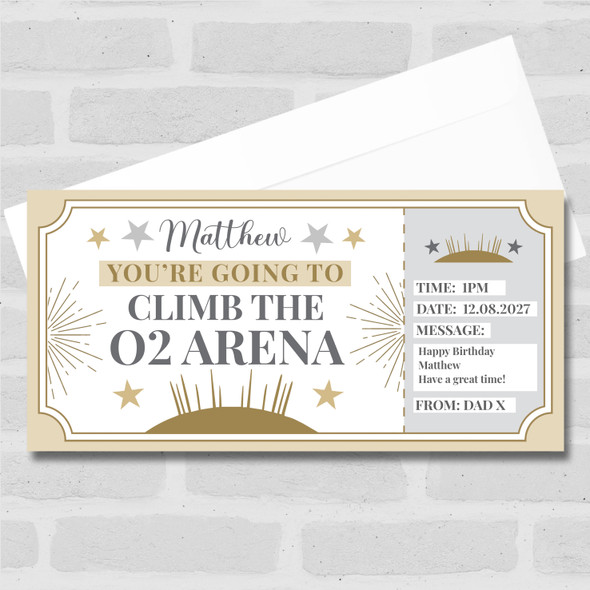 Climb The O2 Arena Stars Gold Personalised Gift Voucher Surprise Ticket