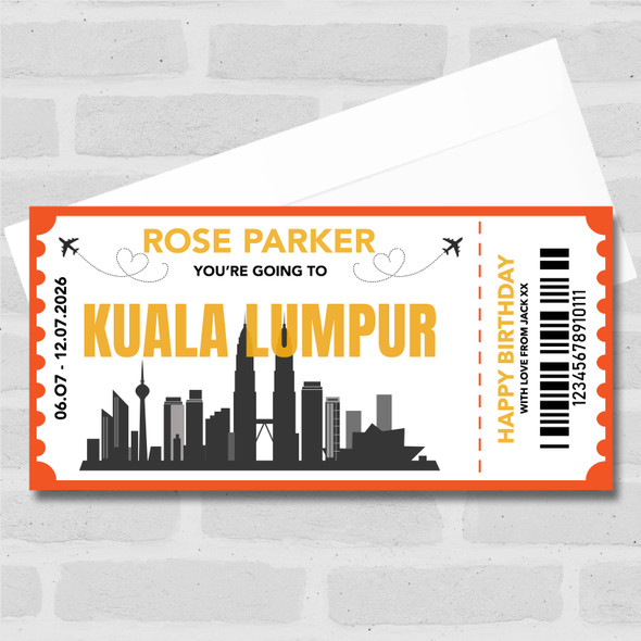 Going To Kuala Lumpur Skyline Personalised Gift Voucher Surprise Trip Ticket