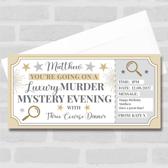 Luxury Murder Mystery Evening Dinner Personalised Gift Voucher Surprise Ticket