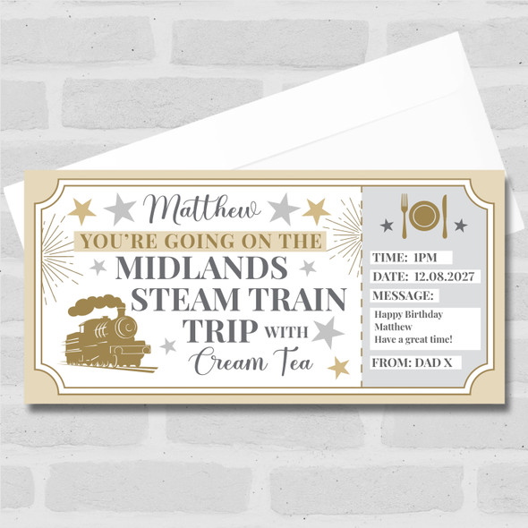 Midlands Steam Train Trip Cream Tea Personalised Gift Voucher Surprise Ticket