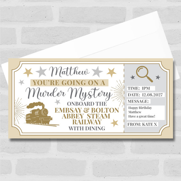 Murder Mystery Embsay Steam Railway Personalised Gift Voucher Surprise Ticket