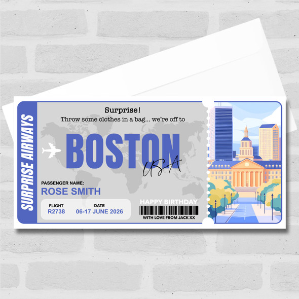 Trip To Boston Pass Personalised Gift Voucher Surprise Trip Holiday Ticket