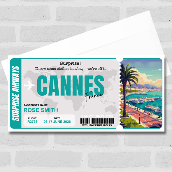 Trip To Cannes Pass Personalised Gift Voucher Surprise Trip Holiday Ticket