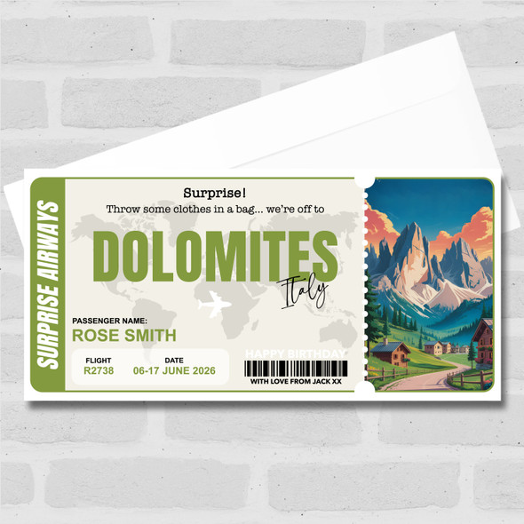 Trip To Dolomites Italy Personalised Gift Voucher Surprise Trip Holiday Ticket