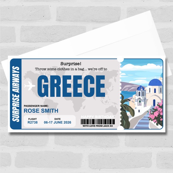 Trip To Greece Pass Personalised Gift Voucher Surprise Trip Holiday Ticket