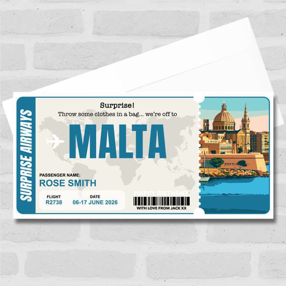 Trip To Malta Pass Personalised Gift Voucher Surprise Trip Holiday Ticket