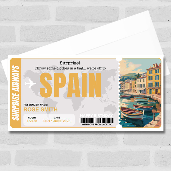Trip To Spain Pass Personalised Gift Voucher Surprise Trip Holiday Ticket