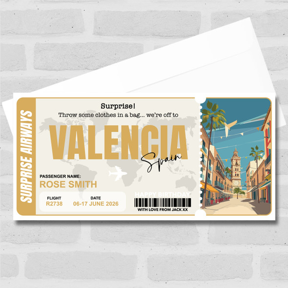 Trip To Valencia Spain Personalised Gift Voucher Surprise Trip Holiday Ticket
