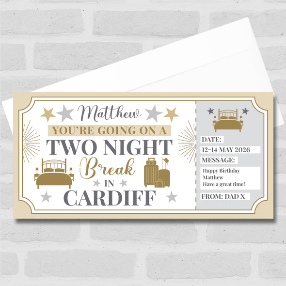 Two Night Break Cardiff Personalised Gift Voucher Surprise Trip Holiday Ticket