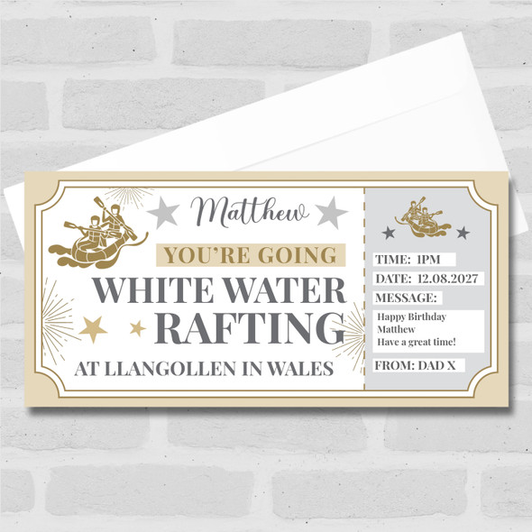 White Water Rafting Stars Gold Personalised Gift Voucher Surprise Ticket
