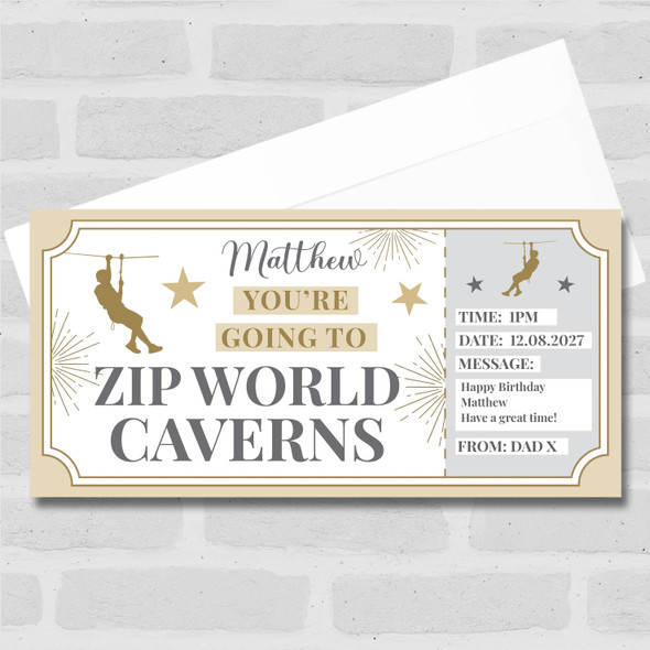 Zip World Caverns Stars Gold Personalised Gift Voucher Surprise Ticket