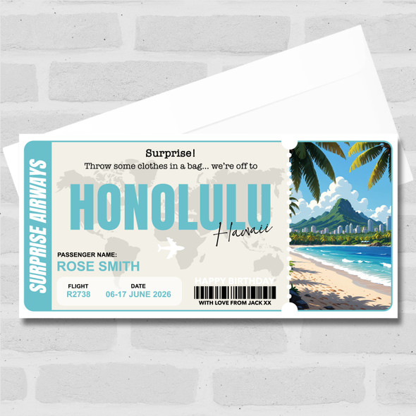 Honolulu Hawaii Pass Personalised Gift Voucher Surprise Trip Holiday Ticket