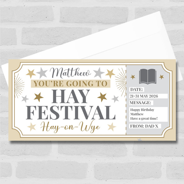 Hay Festival Stars Gold Personalised Surprise Ticket Gift Voucher