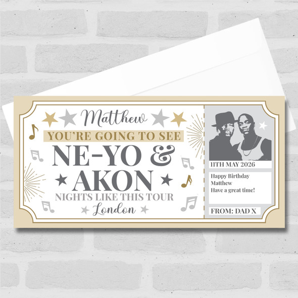 Ne-Yo And Akon Concert Stars Gold Personalised Surprise Ticket Gift Voucher