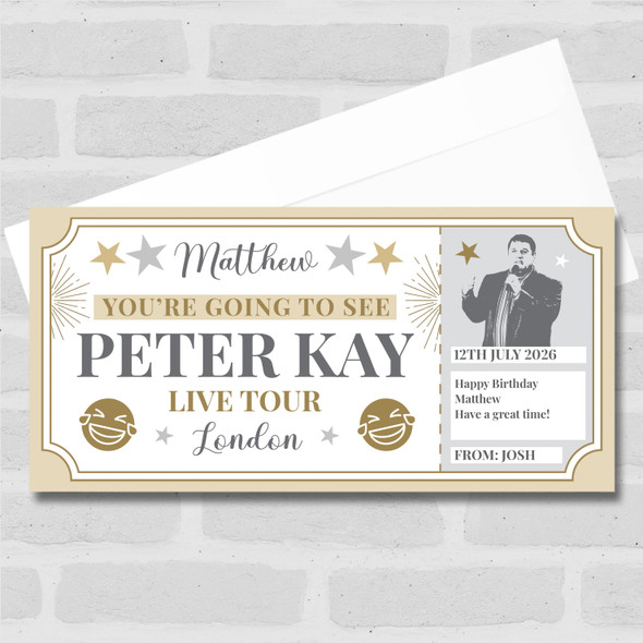 Peter Kay Comedy Show Stars Gold Personalised Surprise Ticket Gift Voucher