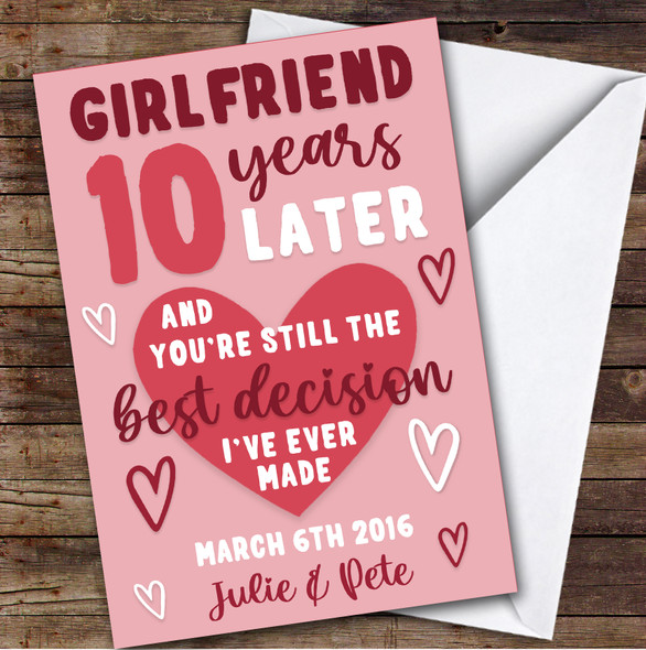 Anniversary Card Personalised 10th Girlfriend Years Best Decision Pink