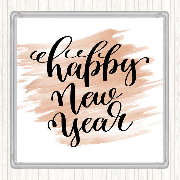 Watercolour Christmas Happy New Year Quote Coaster