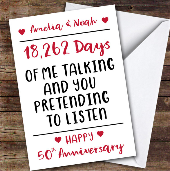 Anniversary Card Personalised 50th Pretending To Listen Funny Days