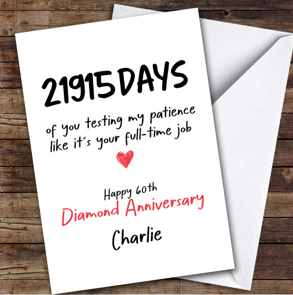 60th Diamond Wedding Anniversary Card Personalised Days Of The Year