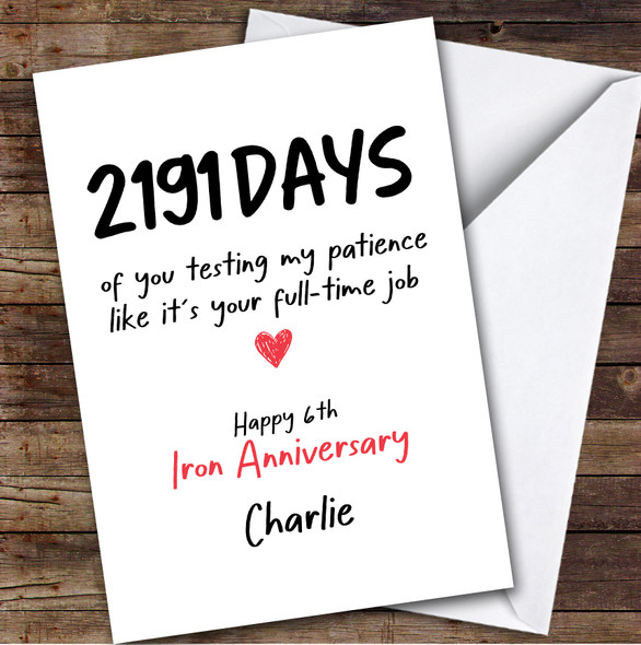 6th Iron Wedding Anniversary Card Personalised Days Of The Year
