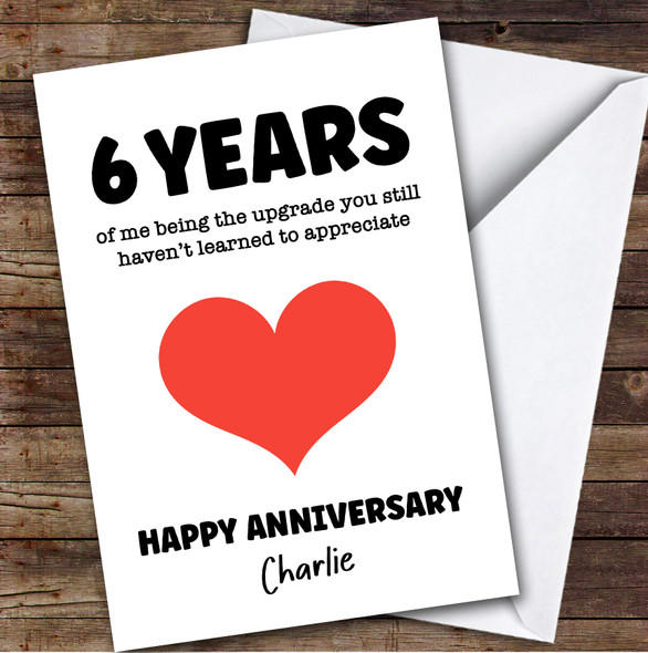 6th Wedding Anniversary Card Personalised Red Heart