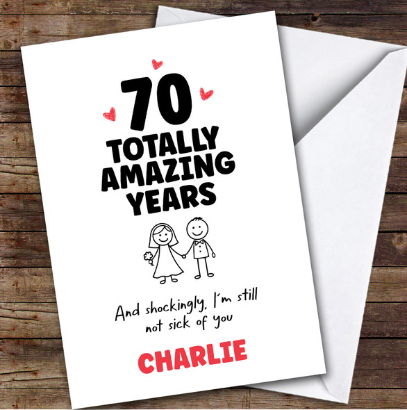 70th Wedding Anniversary Card Personalised 70 Years Doodle Couple