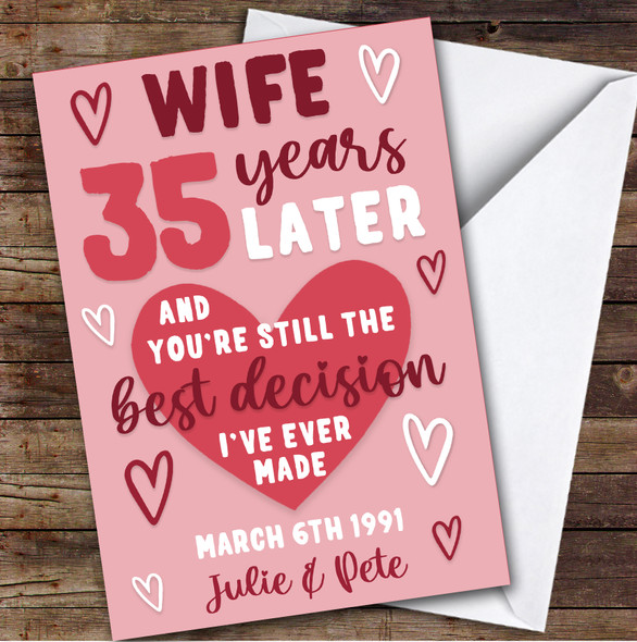 Anniversary Card Personalised 35th Wife Years Best Decision Pink