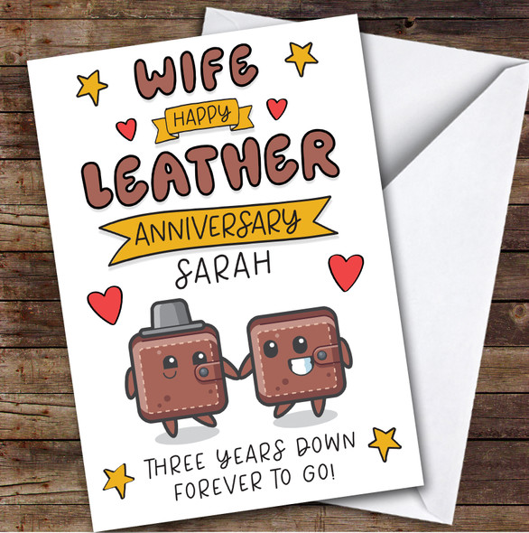 3rd Wedding Anniversary Card Personalised 3 Years Leather Wife Wallet Couple