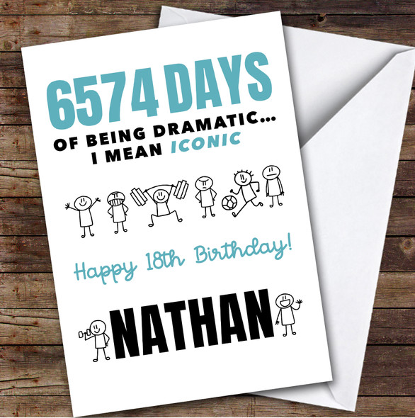 17th Birthday Card Personalised Blue Funny Male Doodle Days Of Being Dramatic