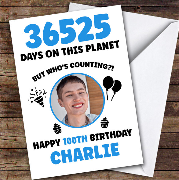 Blue 100th Birthday Card Personalised Days On This Planet Photo