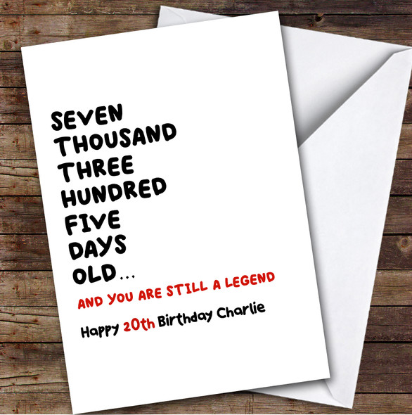 20th Birthday Card Personalised And Still A Legend