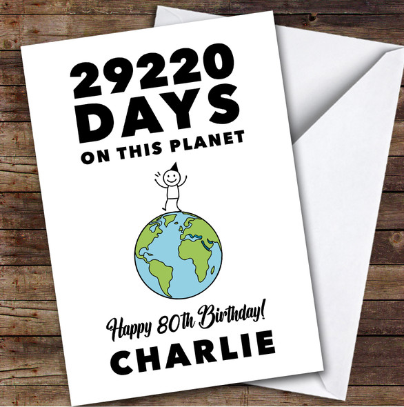 80th Birthday Card Personalised 29220 Days On This Planet Funny