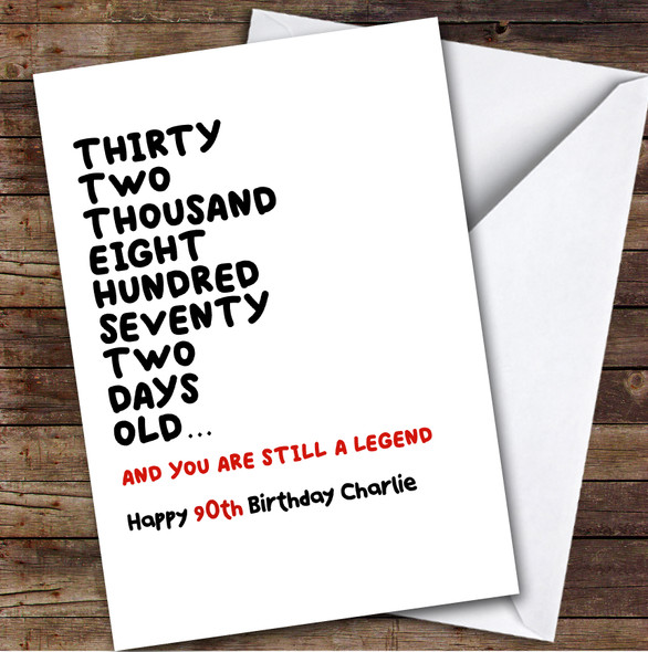 90th Birthday Card Personalised And Still A Legend