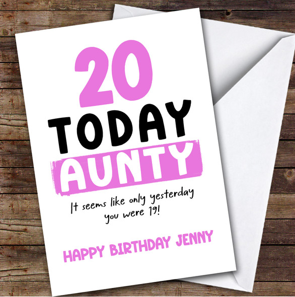 20th Birthday Card Personalised Aunty