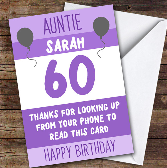 Birthday Card Personalised 60th Auntie Funny Phone