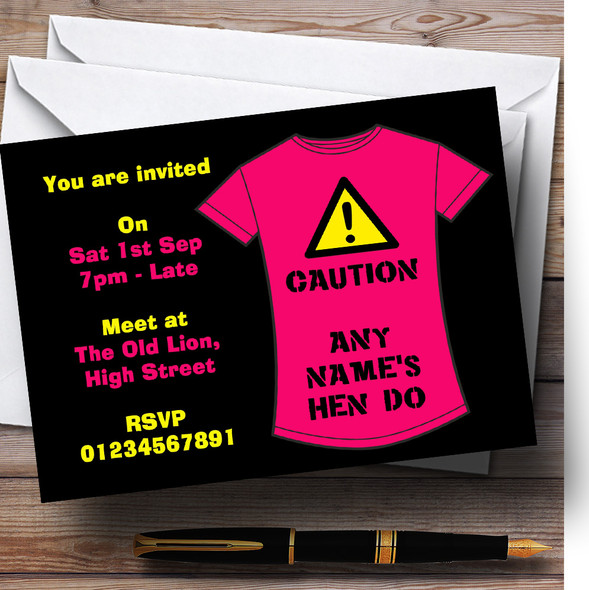 Funny Caution T Shirt Customised Hen Do Night Party Invitations