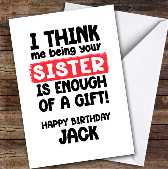 Sister Brother Funny Birthday Card Personalised