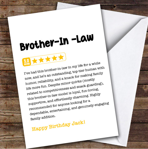 Funny Any Review Birthday Card Personalised Brother-In-Law