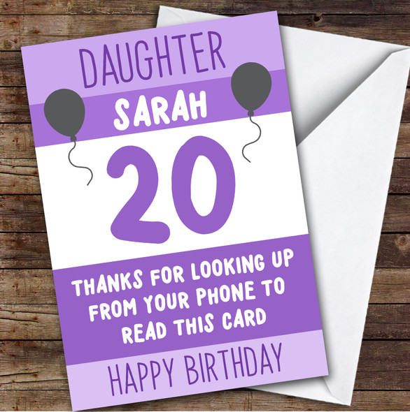 Birthday Card Personalised 20th Birthday Card Personalised Daughter Funny Phone