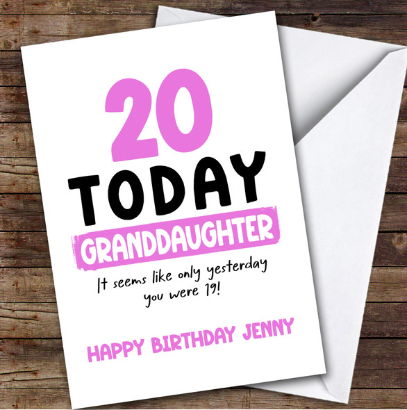 20th Birthday Card Personalised Granddaughter