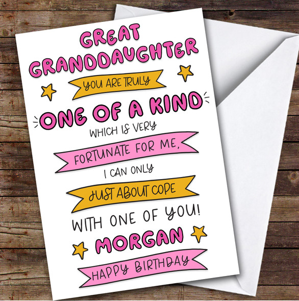Birthday Card Personalised Great Granddaughter One Of A Kind Funny