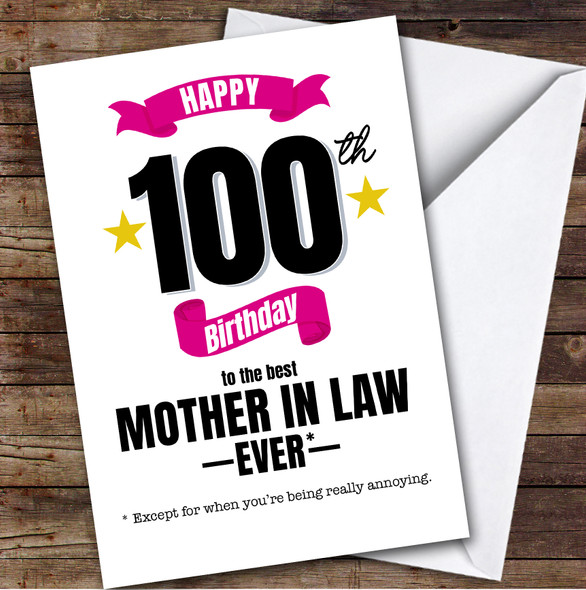 100th Birthday Card Personalised The Best Mother-In-Law Ever