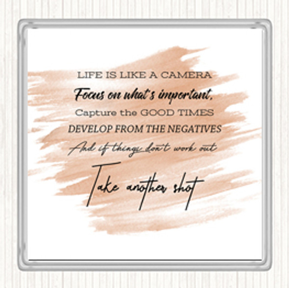 Watercolour Develop From Negatives Quote Coaster