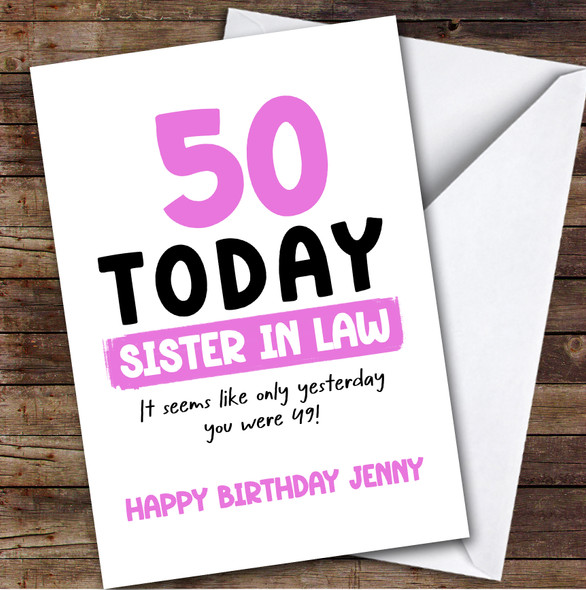 50th Birthday Card Personalised Sister-In-Law