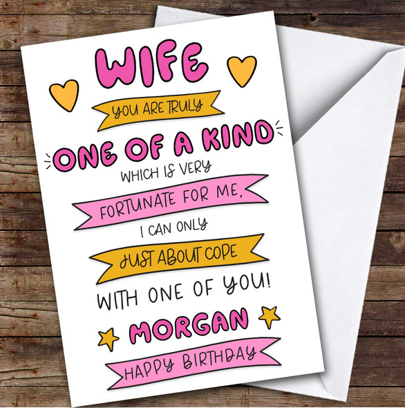 Birthday Card Personalised Wife One Of A Kind Funny